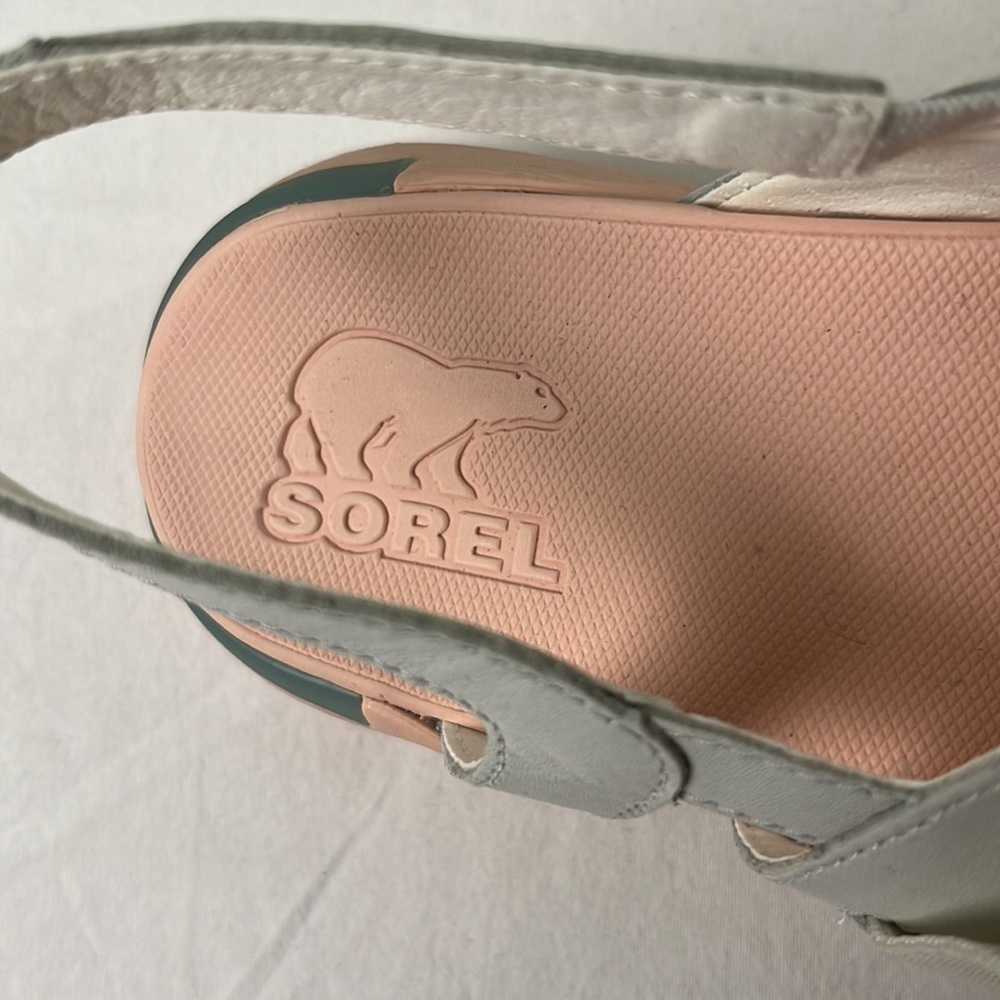NWOB Sorel Sea Salt & Peach Blossom Leather Kinetic Impact Sling Sandal Size 9 - Picture 4 of 7